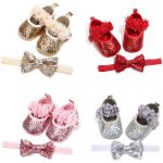 Chaussures à paillettes à nœuds pour bébés fille,de princesse, pour nouveau-né, pour les premiers marcheurs, de fête pour l'anniversaire,