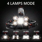Powerful LED Headlight headlamp 5LED T6 Head Lamp Sensor Flashlight Torch head light 18650 battery Best For Camping, fishing