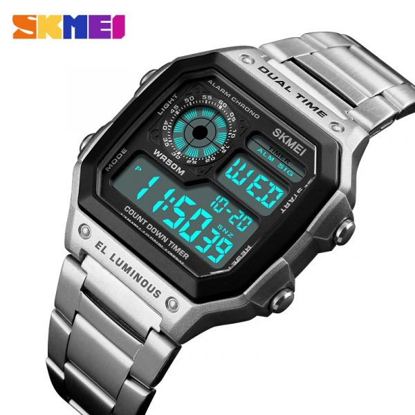 SKMEI Top Luxury Fashion Sport Watch Men Clock 5Bar Waterproof Watches Stainless Steel Strap Digital Watch Reloj Hombre 2021 New