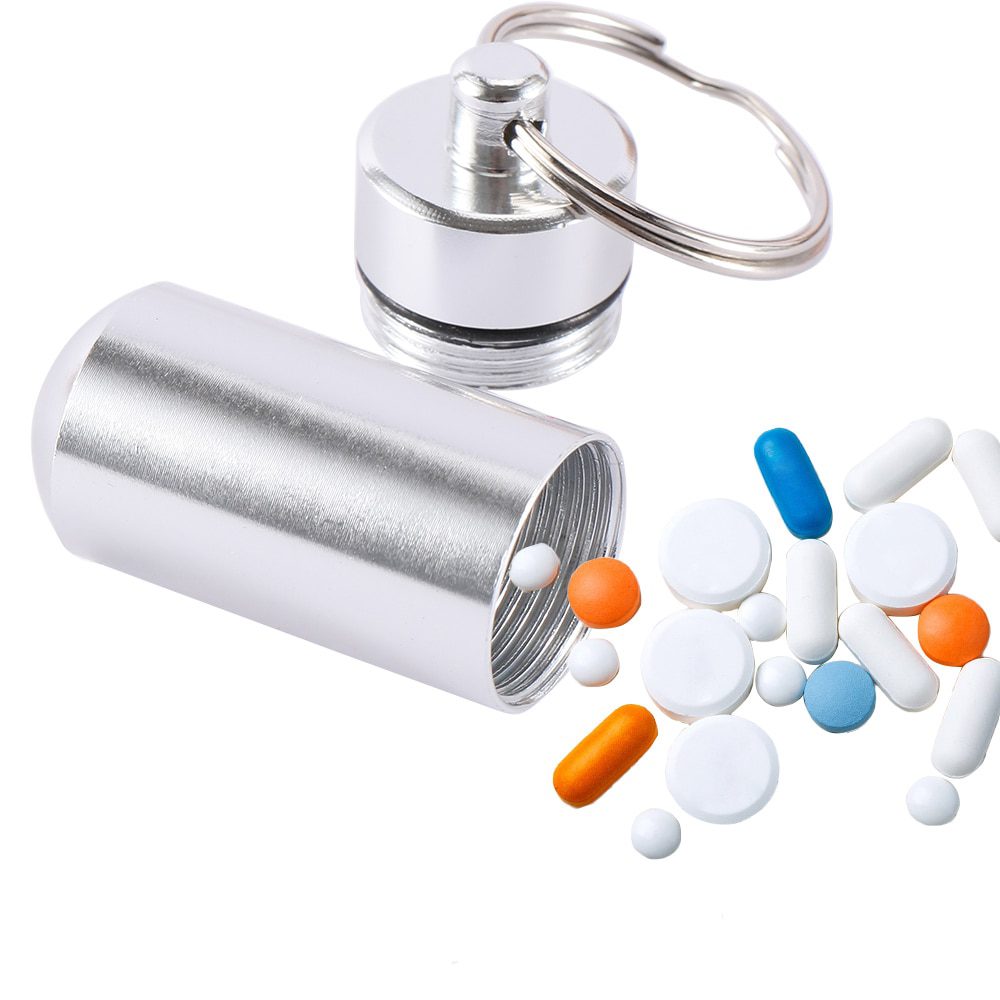 Porte-clés de bouteille de médicaments en acier inoxydable, boîte de pilules de médicaments en aluminium, 1 pièce