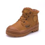 Bottines d'hiver en cuir à lacet antidérapantes pour enfants, bottes de neige hautes pour garçon, chaussures à la mode