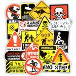50 Pièces d'autocollants d'avertissement imperméable, rappel des panneaux d'interdiction, de danger, pour snowboard, voiture, ordinateur portable, moto et bagages, DIY