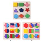 Puzzle de formes géométriques en bois Montessori, jeux éducatif d'apprentissage préscolaire par le classement de briques mathématiques, jouets d'enfants pour bébés et tout-petits