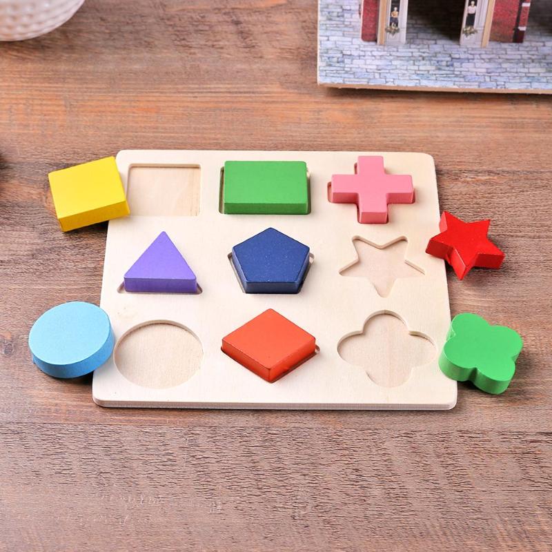 Puzzle de formes géométriques en bois Montessori, jeux éducatif d'apprentissage préscolaire par le classement de briques mathématiques, jouets d'enfants pour bébés et tout-petits