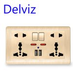 Delviz EU Standard Usb Socket, Gray Embedded Panel,2.1A Dual USB Port, AC 110-250V, UK Wall Power Socket Universal 5 Hole Outlet