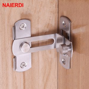 NAIERDI 90 Degree Hasp Latches Stainless Steel Sliding Door Chain Locks Security Tools Hardware For Window Cabinet Hotel Home