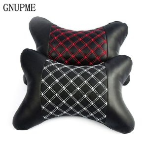 2pcs Genuine Leather Car Neck Pillow Protection Design Safety Auto Headrest Support Rest Pillow Black Auto Safety Accessories