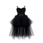 Robe Tutu de soirée en tulle avec col en V,vêtement pour fête et anniversaire, costume d'halloween pour fille, tenue noire, 1 — 14 ans,