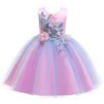Robe princesse à fleurs pour filles, tenue élégante à paillettes, pour fête de mariage, 2021