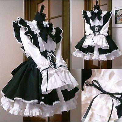 Tenue de demoiselle d'honneur Anime longue robe noir et blanc tablier robe Lolita robes hommes Costume de café Costume de Cosplay gornikla Mucama