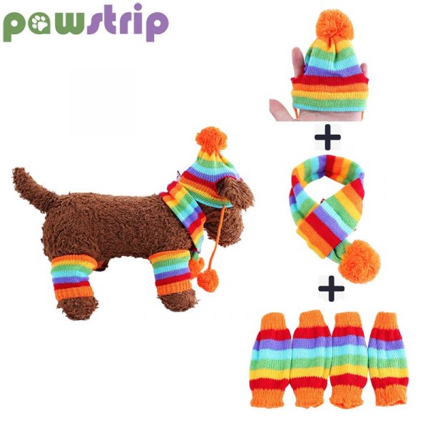 pawstrip 3 Colors Knitted Dog Hat Scarf Set Soft Leg Warmer Puppy Clothing Winter Warm Dog Clothes For Small Dogs XS-L