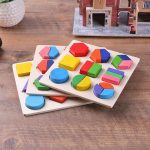 Puzzle de formes géométriques en bois Montessori, jeux éducatif d'apprentissage préscolaire par le classement de briques mathématiques, jouets d'enfants pour bébés et tout-petits