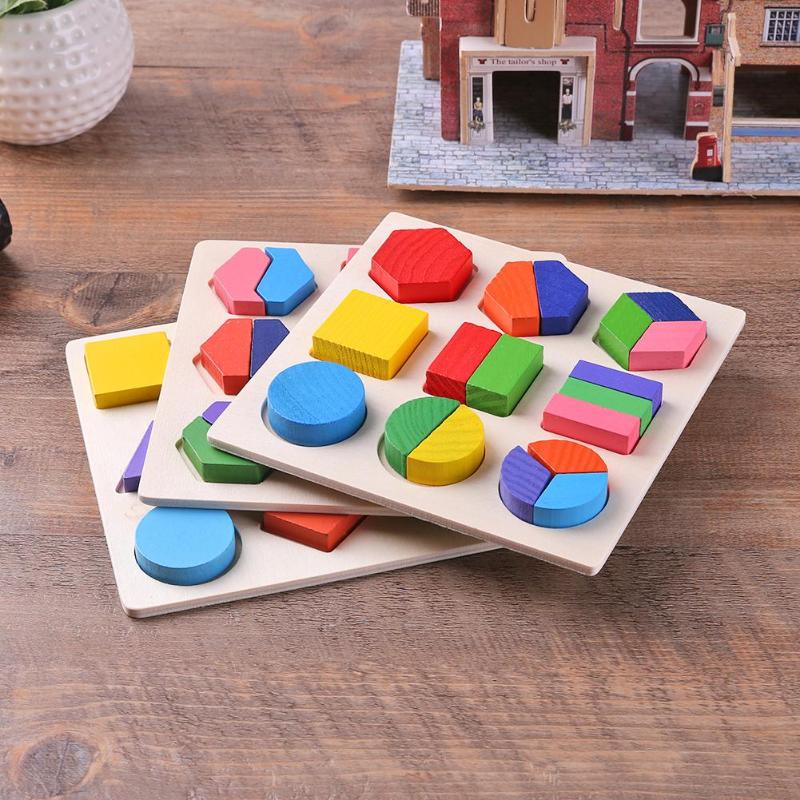 Puzzle de formes géométriques en bois Montessori, jeux éducatif d'apprentissage préscolaire par le classement de briques mathématiques, jouets d'enfants pour bébés et tout-petits