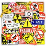 50 Pièces d'autocollants d'avertissement imperméable, rappel des panneaux d'interdiction, de danger, pour snowboard, voiture, ordinateur portable, moto et bagages, DIY