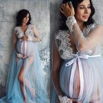 Goocheer — Robes de maternité en dentelle, col en v ajouré, vêtements pour femmes enceintes, accessoires de photographie, longue, longueur