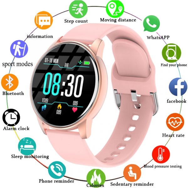 Bracelet connecté pour femmes, montre intelligente, moniteur d'activité physique, de fréquence cardiaque, avec prévision météo en temps réel, pour Android et iOS