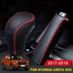 Genuine Cow Leather Car Gear Shift Collars Handbrake Cover Case for Hyundai Creta ix25 2017 2018 2019 Car Styling Accessories