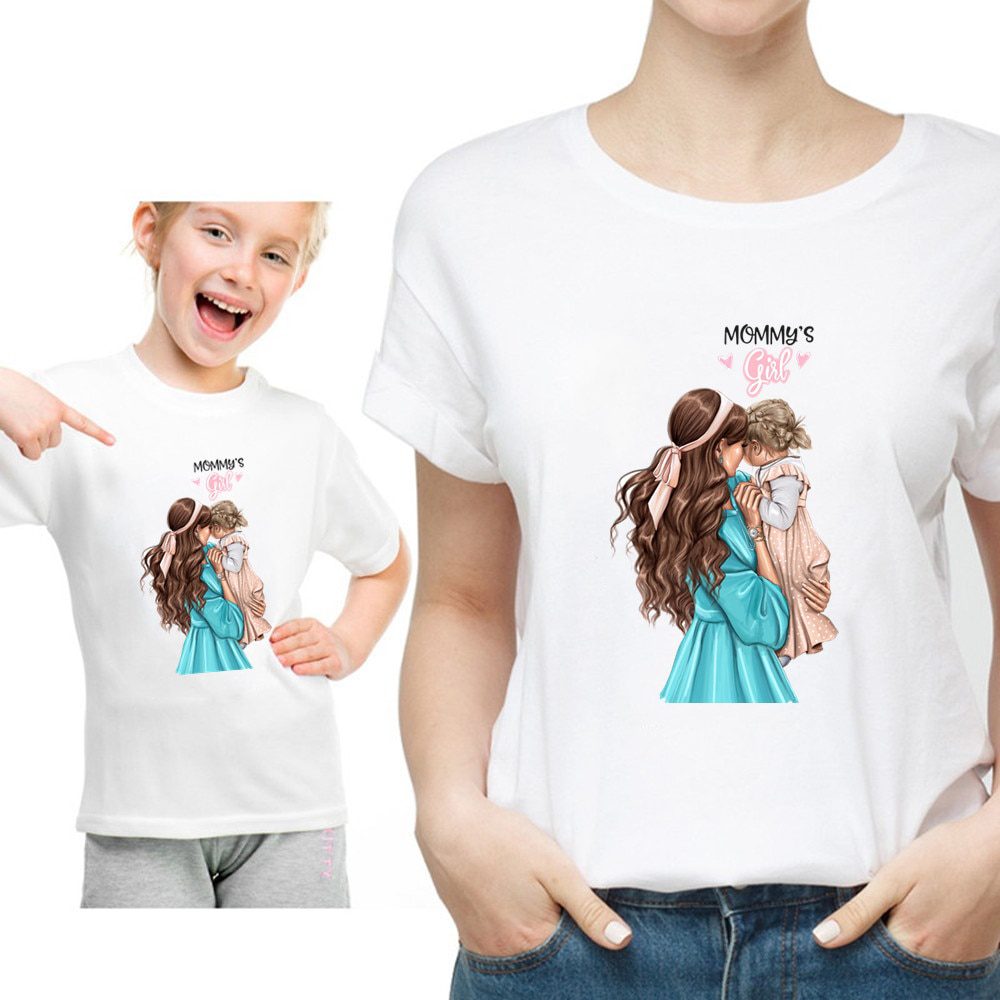 T-shirt d'été blanc pour mère et fille, vêtements de famille, amusant, Kawaii
