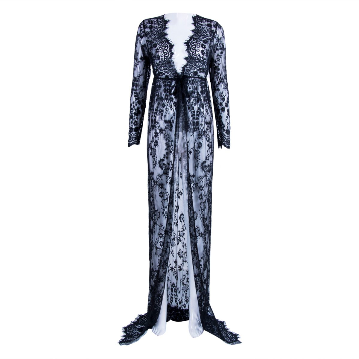 Robe longue fendue en dentelle noire et blanche pour femmes enceintes,  tenue Maxi transparente, accessoire de photographie, été ✓ Meilleur prix  au