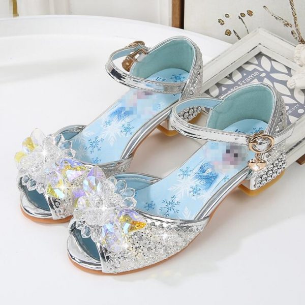 Chaussures de princesse Disney à talons hauts,pour enfants, pour fête, pour l'été, nouvelles sandales, pour bébé et petite fille, en cristal, taille 23 à 36,