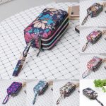 Sac de téléphone en toile imprimé à 3 couches pour femmes, portefeuille court à 3 couches avec fermeture éclair, porte-monnaie, cartes, porte-clés