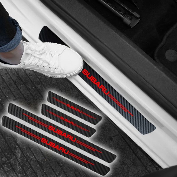 4pcs Auto Outer Door Sill Protector Pedal Scuff Plate Carbon fiber stickers for Subaru Impreza Forester Tribeca XV Accessories