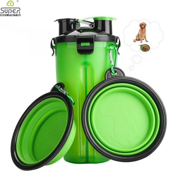 Dog 2 in 1 Bottle Pet Feeder Dog Water Bottle Collapsible Folding Bowl Travel Outdoor Food Water Storage For Cat Dog