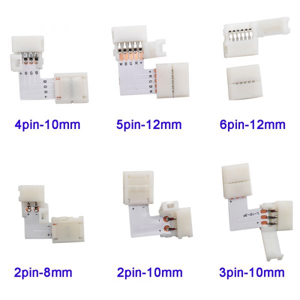 5~500set L Shape 2pin 3pin 4pin 5pin 6pin LED Connector For connecting corner right angle 5050 RGB RGBW 3528 ws2812 LED Strip