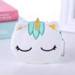 FUDEAM – porte-monnaie en peluche, licorne de dessin animé, pour femmes, mignon, ovale, fermeture éclair, pour enfants, porte-cartes, câble USB, porte-clé