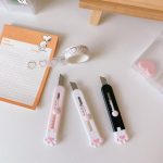 MINKYS – Mini cutter de poche kawaii à lame rechargeable, motif coussinet de chat, art, couteau utilitaire, rapide, boîte de canif, coupe-papier, emballage, papeterie,