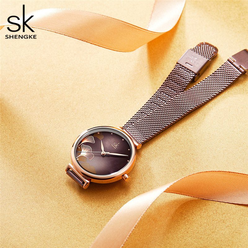 Shengke New Design Women Watches Elegant 32 MM Dial Blue Mesh Band Reloj Mujer Japanese Quartz Movement Luxury Relogio Feminino