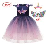 Robe de soirée d'anniversaire pour enfants, tenue licorne arc-en-ciel, motif floral, pour filles de 3 à 12 ans