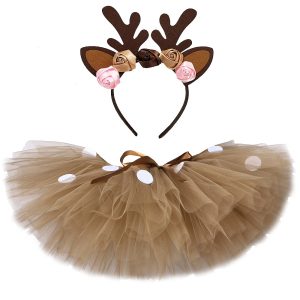 Jupe tutu en tulle aérienne marron pour déguisement de renne pour fille,costume de noël de cerf pour enfants de 1 à 14 ans, tenue d'Halloween et de carnaval,