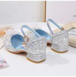 Chaussures de princesse Disney à talons hauts,pour enfants, pour fête, pour l'été, nouvelles sandales, pour bébé et petite fille, en cristal, taille 23 à 36,