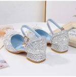 Chaussures de princesse Disney à talons hauts,pour enfants, pour fête, pour l'été, nouvelles sandales, pour bébé et petite fille, en cristal, taille 23 à 36,