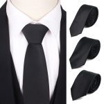 Cravate noire pour hommes et femmes, solide, Slim, pour Business, mariage
