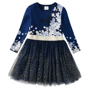 DXTON – Robe d’hiver pour fille, à manches longues, en coton, pour enfants de 2-8 ans, nouvelle collection 2018