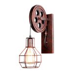 Retro Vintage Wall Light Shade Ceiling Lifting Pulley Industrial Wall Lamp Fixture Iron Loft Cafe Bar Adjustable Sconce Light