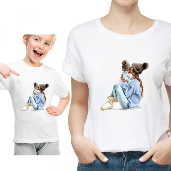 T-shirt d'été blanc pour mère et fille, vêtements de famille, amusant, Kawaii