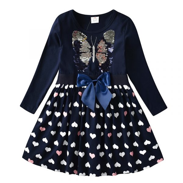 DXTON – Robe d’hiver pour fille, à manches longues, en coton, pour enfants de 2-8 ans, nouvelle collection 2018