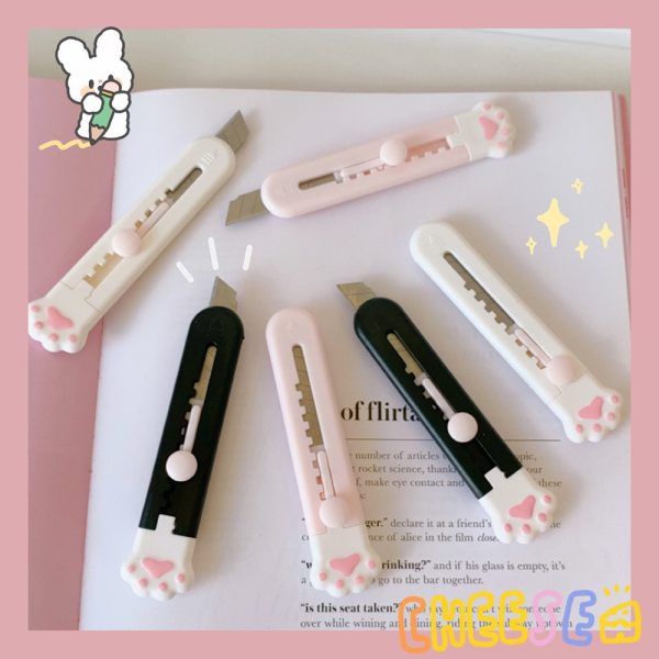MINKYS – Mini cutter de poche kawaii à lame rechargeable, motif coussinet de chat, art, couteau utilitaire, rapide, boîte de canif, coupe-papier, emballage, papeterie,