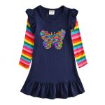DXTON – Robe d’hiver pour fille, à manches longues, en coton, pour enfants de 2-8 ans, nouvelle collection 2018