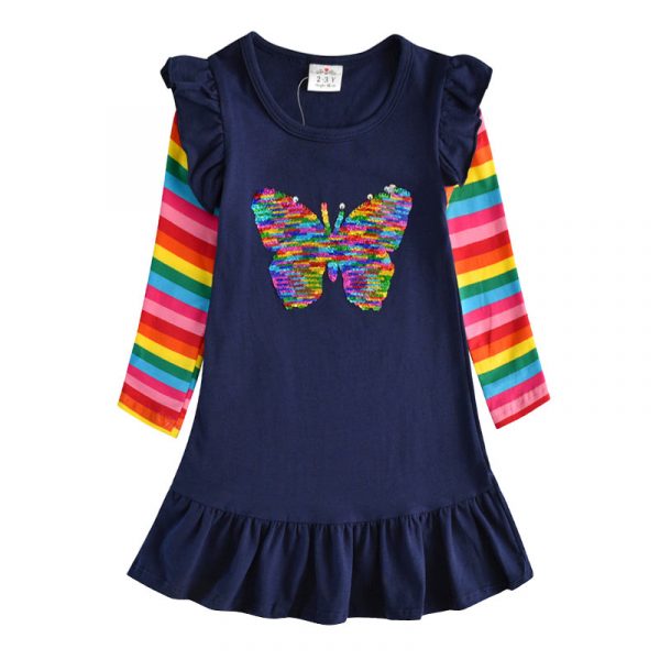 DXTON – Robe d’hiver pour fille, à manches longues, en coton, pour enfants de 2-8 ans, nouvelle collection 2018