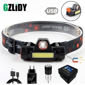Waterproof LED headlamp COB work light 2 light mode with magnet headlight built-in 18650 battery suit for fishing, camping, etc.