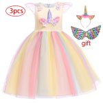 Robe de soirée d'anniversaire pour enfants, tenue licorne arc-en-ciel, motif floral, pour filles de 3 à 12 ans