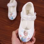 Chaussures décontractées de princesse des neiges pour filles,thème Disney, Elsa, en cuir, avec perles, souples, dessin animé, nouvelle collection,