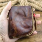 LEACOOL – porte-monnaie en cuir véritable pour femmes et hommes, Vintage, fait à la main, petit étui à fermeture éclair, porte-monnaie