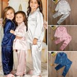 Pyjama pour enfants en soie, hauts en Satin, pantalon automne-hiver, manches longues, vêtements de nuit, ensembles de pyjama pour filles et garçons