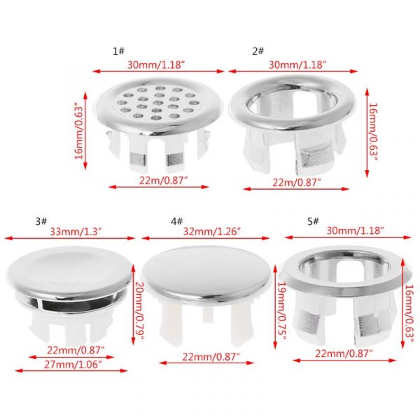 Bathroom Basin Sink Overflow Ring Six-foot Round Insert Chrome Hole Cover Cap