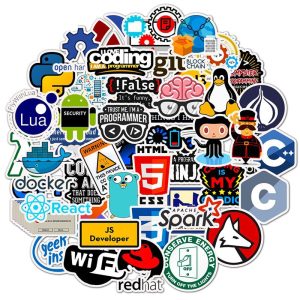 50 PCS Programming Sticker Technology Software Programs Data Computer Stickers for Geek DIY Computer Laptop Phone PS4 Notebook